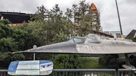 With the retired A-12 Blackbird in the foreground, Endeavour's Space Shuttle Stack stands tall at the construction site for the Samuel Oschin Air and Space Center...on May 23, 2024.