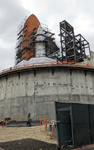 Endeavour's Space Shuttle Stack stands tall at the construction site for the Samuel Oschin Air and Space Center...on May 23, 2024.