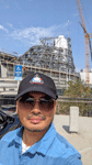 Taking another selfie with the diagrid structure that's being assembled above the Shuttle Gallery at the Samuel Oschin Air and Space Center...on October 4, 2024.