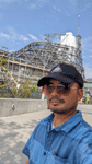 Taking another selfie with the diagrid structure that's being assembled above the Shuttle Gallery at the Samuel Oschin Air and Space Center...on October 4, 2024.