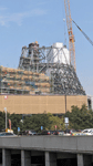 The diagrid structure takes shape above the Shuttle Gallery at the Samuel Oschin Air and Space Center...on October 4, 2024.