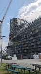 The diagrid structure takes shape above the Shuttle Gallery at the Samuel Oschin Air and Space Center...on October 4, 2024.