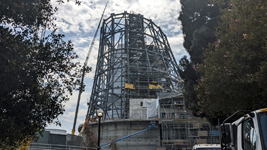 The diagrid structure takes shape above the Shuttle Gallery at the Samuel Oschin Air and Space Center...on October 4, 2024.