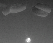 A screenshot from an infrared video showing SpaceX's Crew Dragon Resilience capsule about to splash down in the Gulf of Mexico...on September 15, 2024